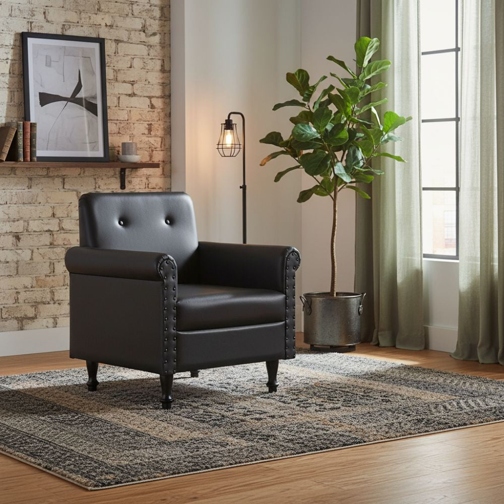 Fauteuil Relax en Cuir Noir Style Industriel