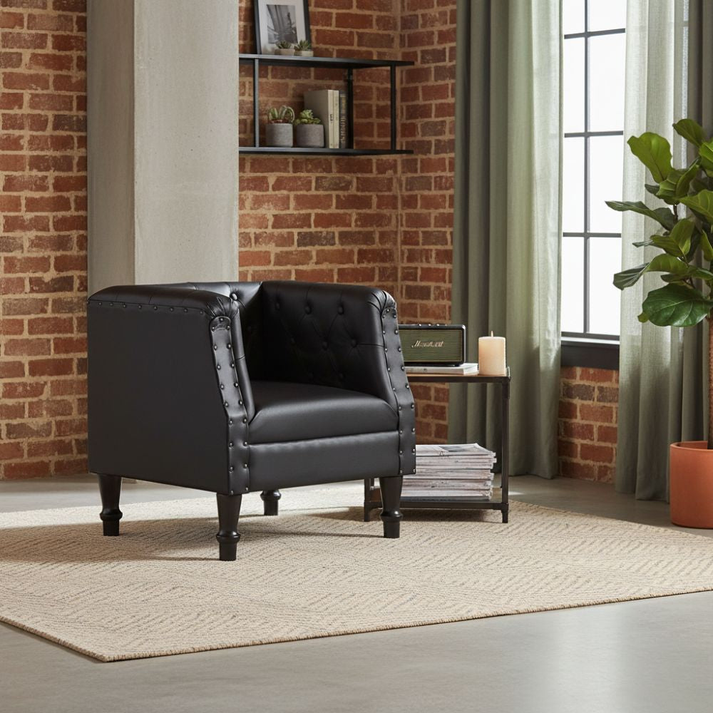 Fauteuil de Salon en Cuir Véritable Style Industriel