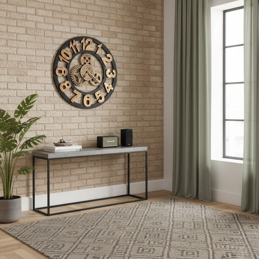 Horloge au Style Industriel en Métal Doré et Noir