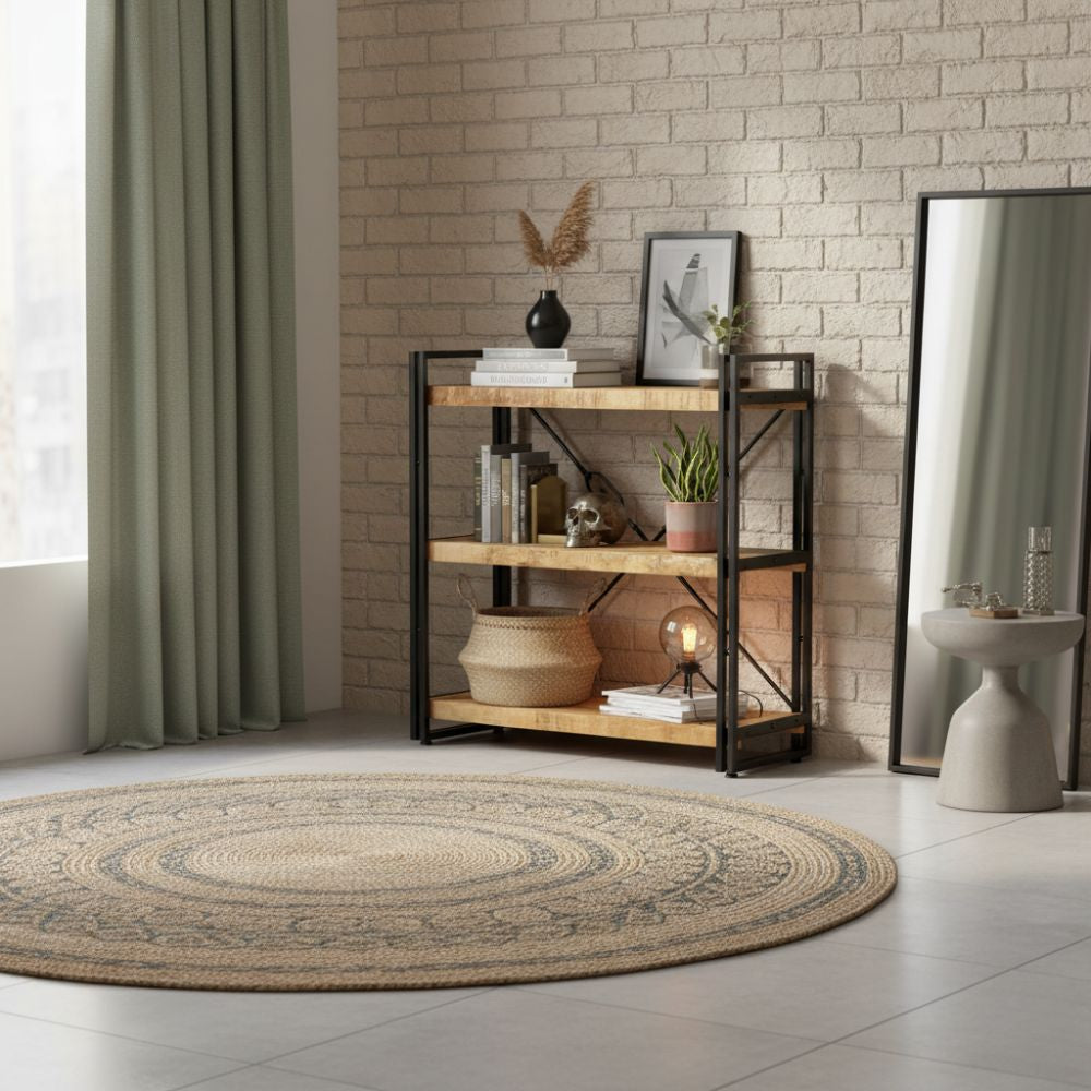 Bibliothèque Industrielle 3 Niveaux en Bois et Métal