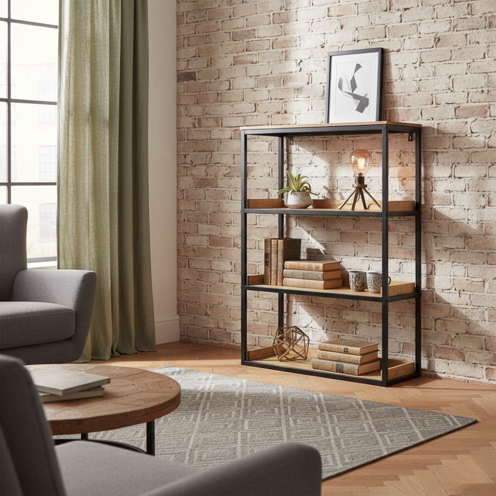 Étagère Bibliothèque Industrielle en Bois de Manguier