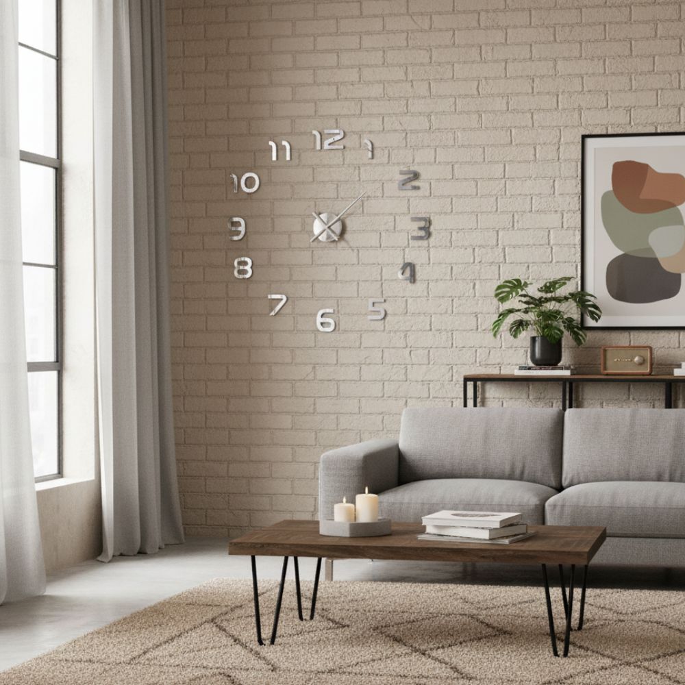 Grosse Horloge Industrielle 3D en Argent Brillant