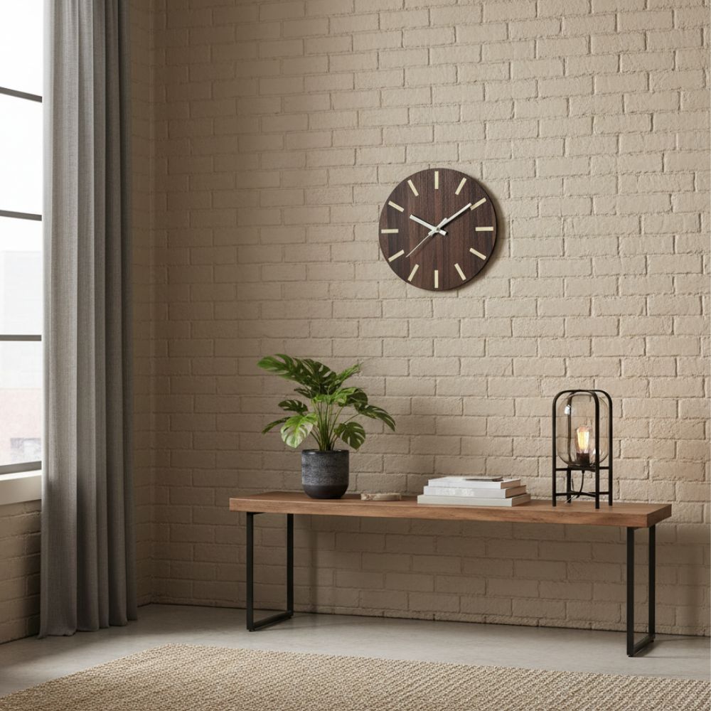 Horloge Style Industriel en Bois à Aiguilles Lumineuses