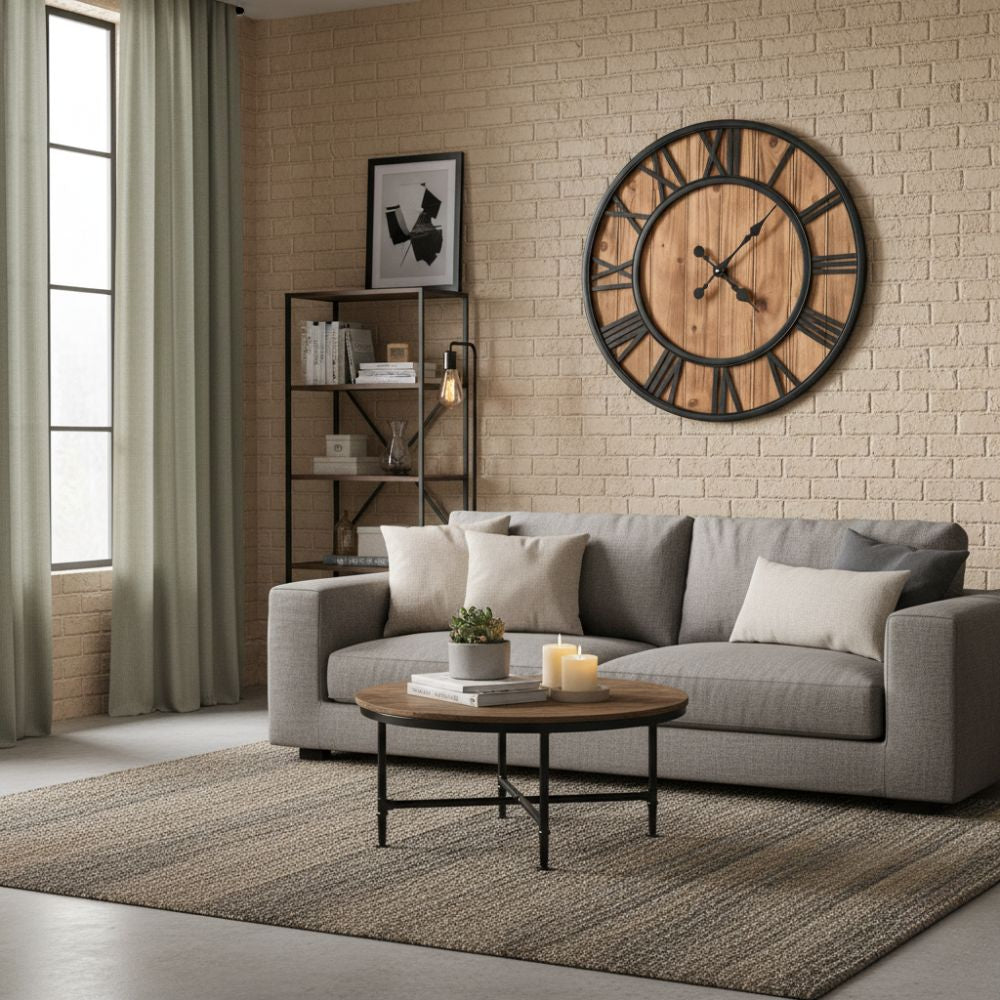 Horloge Industrielle en Bois et Métal