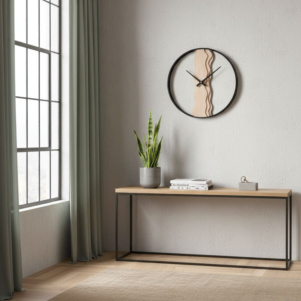 Horloge Murale en Bois et Métal Noir Industriel