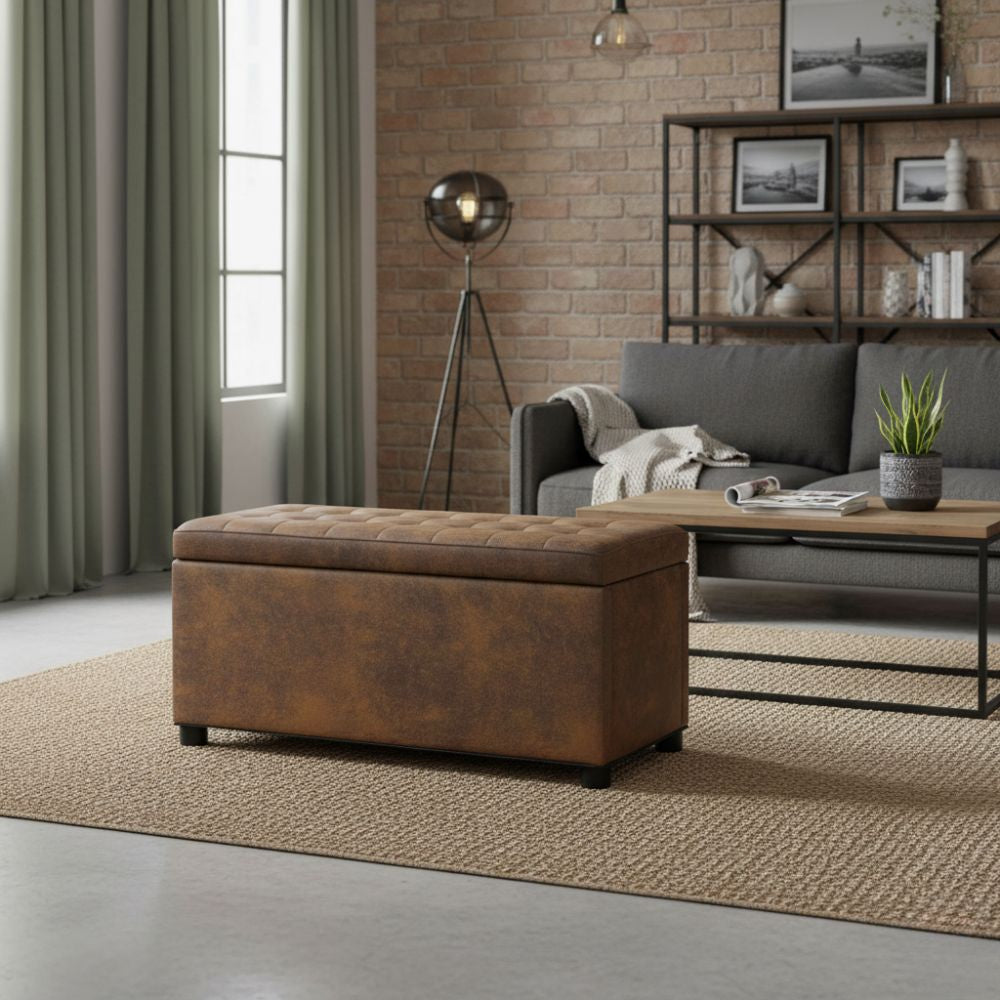 Pouf Style Industriel Vintage en Daim