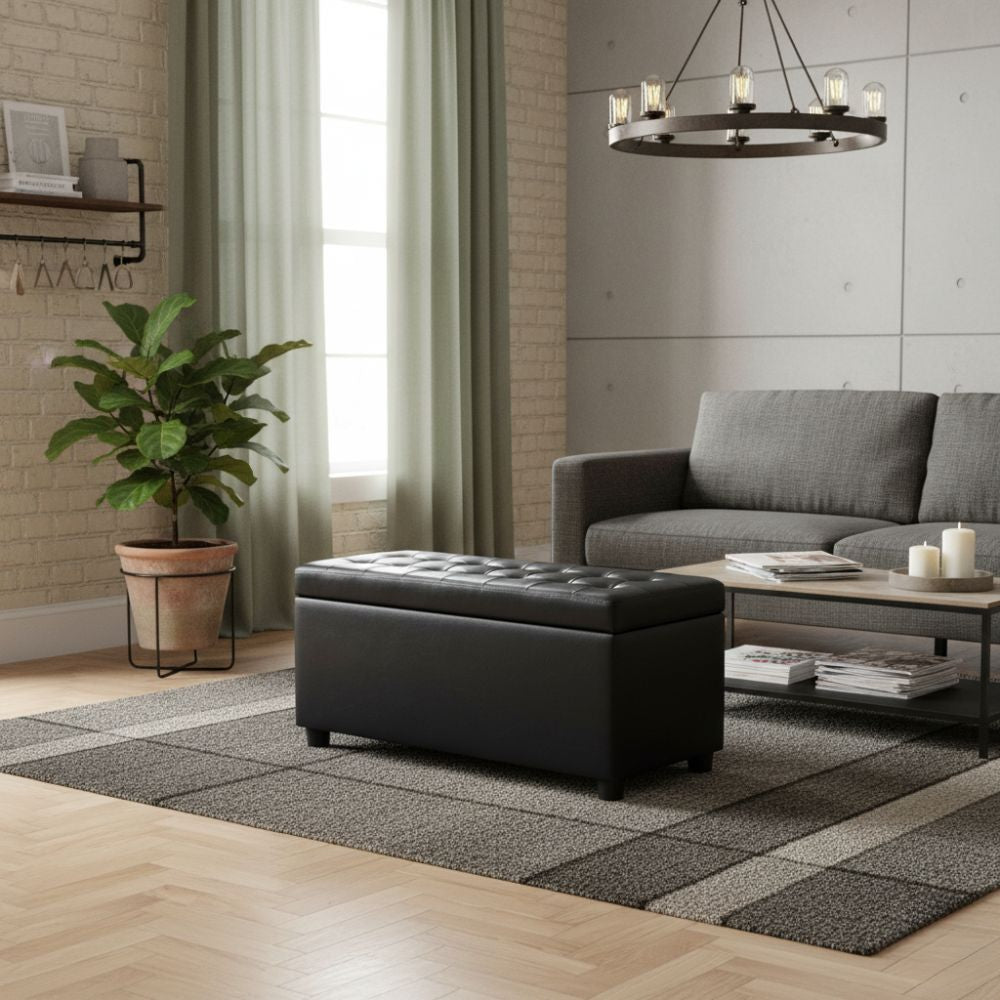 Pouf de Rangement Industriel en Cuir