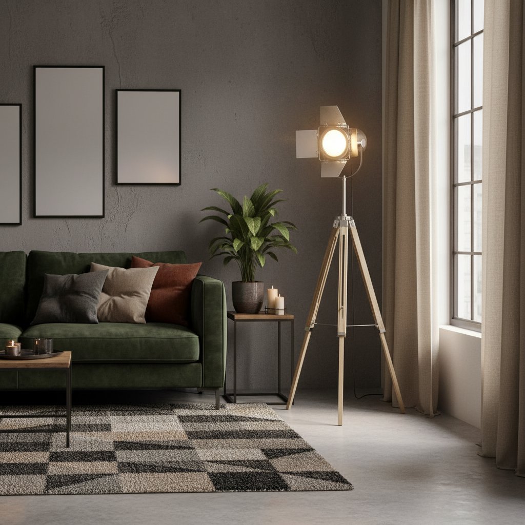 Lampadaire Trépied en Bois de Manguier Massif