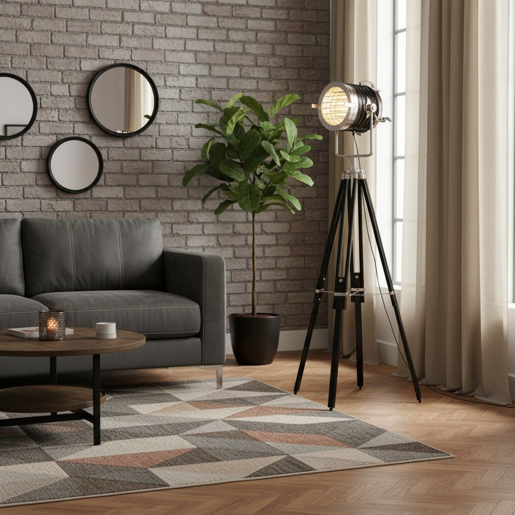 Lampadaire Type Industriel en Bois de Manguier