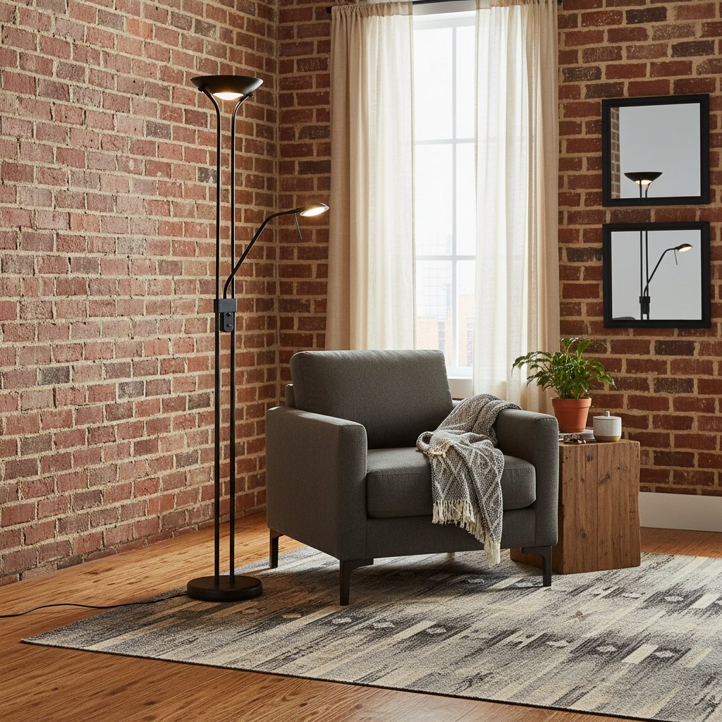 Lampadaire en Acier Noir au Style Industriel LED