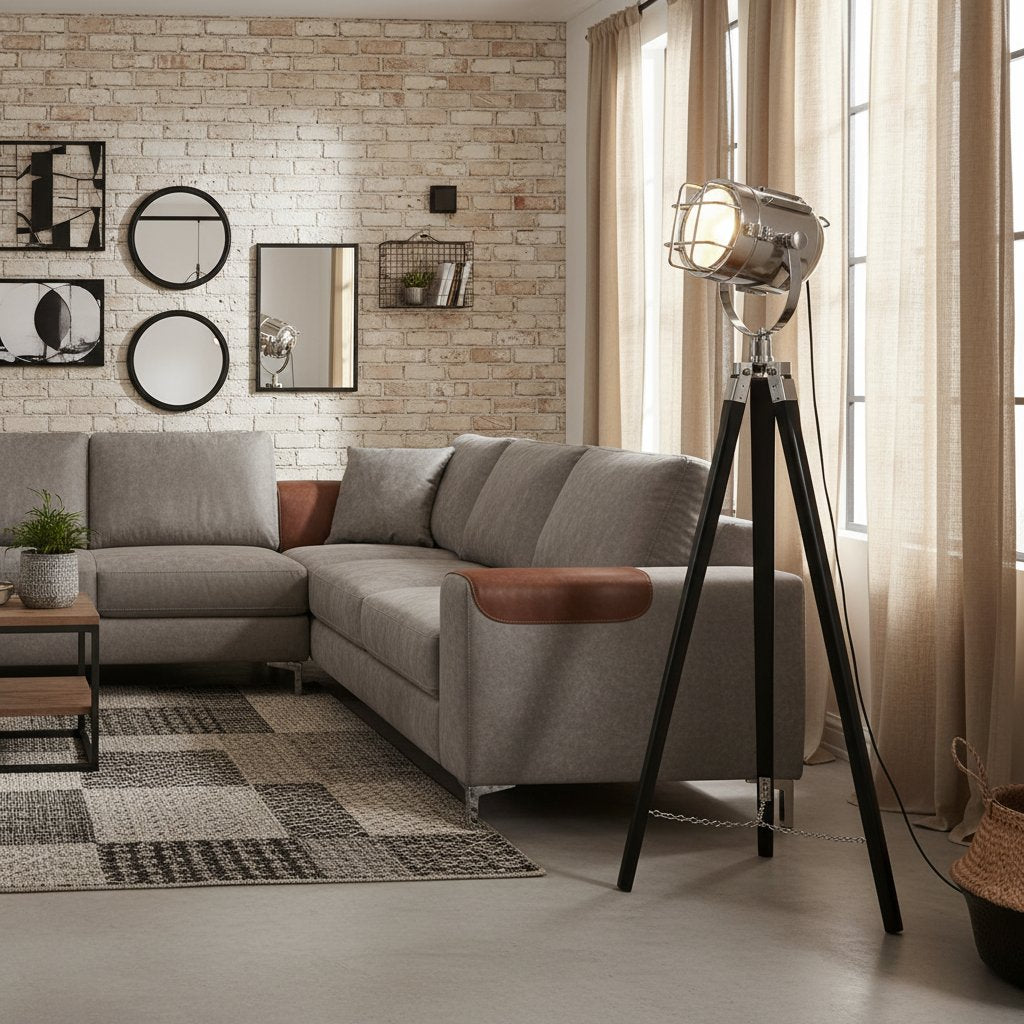 Lampadaire en Bois et Acier Style Rétro Industriel