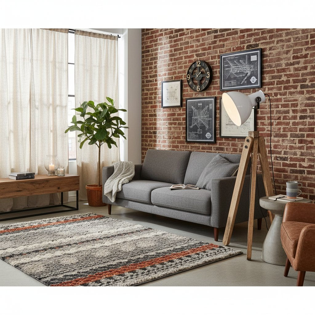 Lampadaire en Bois et Blanc Industriel