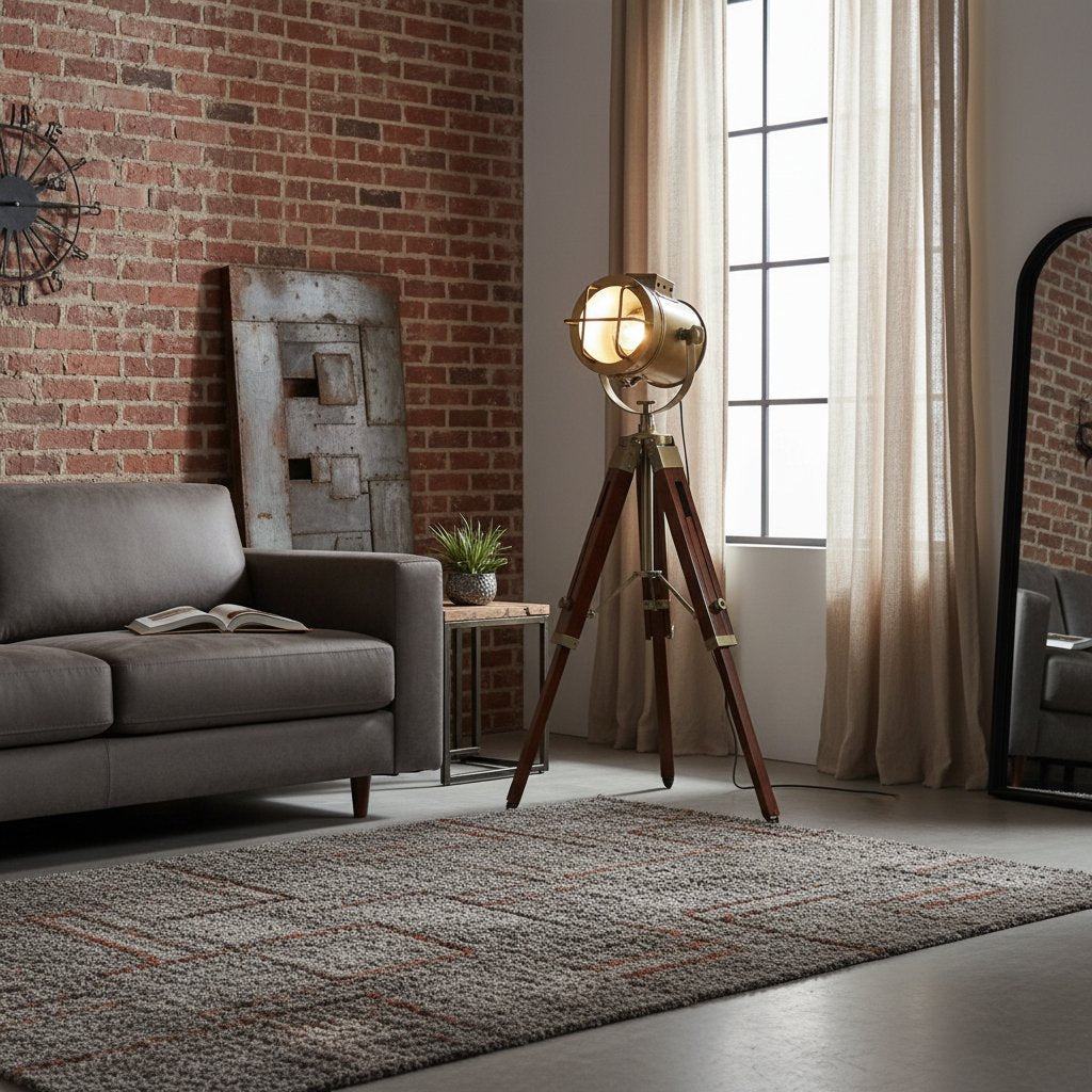 Lampadaire en Bois et Métal au Style Rétro