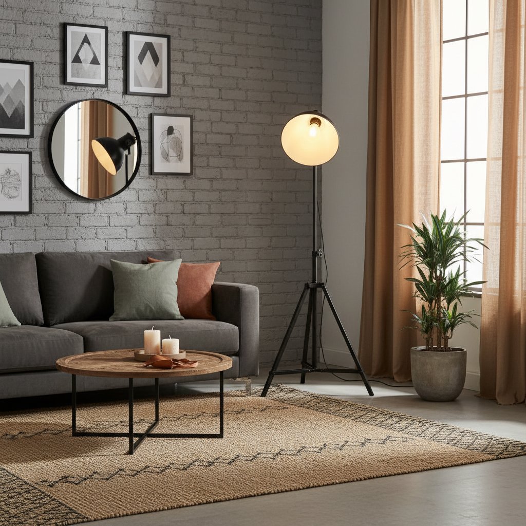 Lampadaire en Métal Noir au Style Industriel