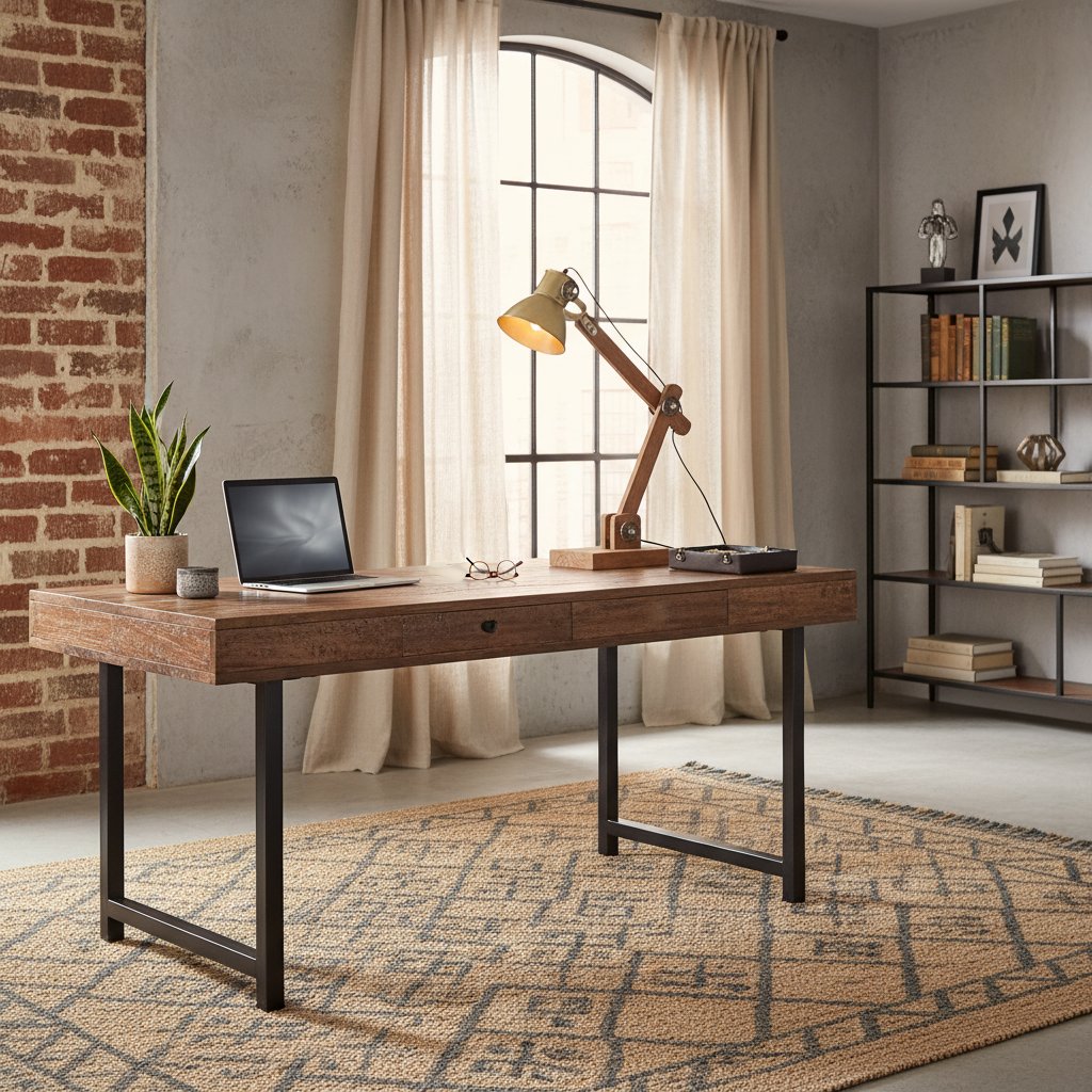 Lampe de Bureau Industrielle en Laiton et Bois