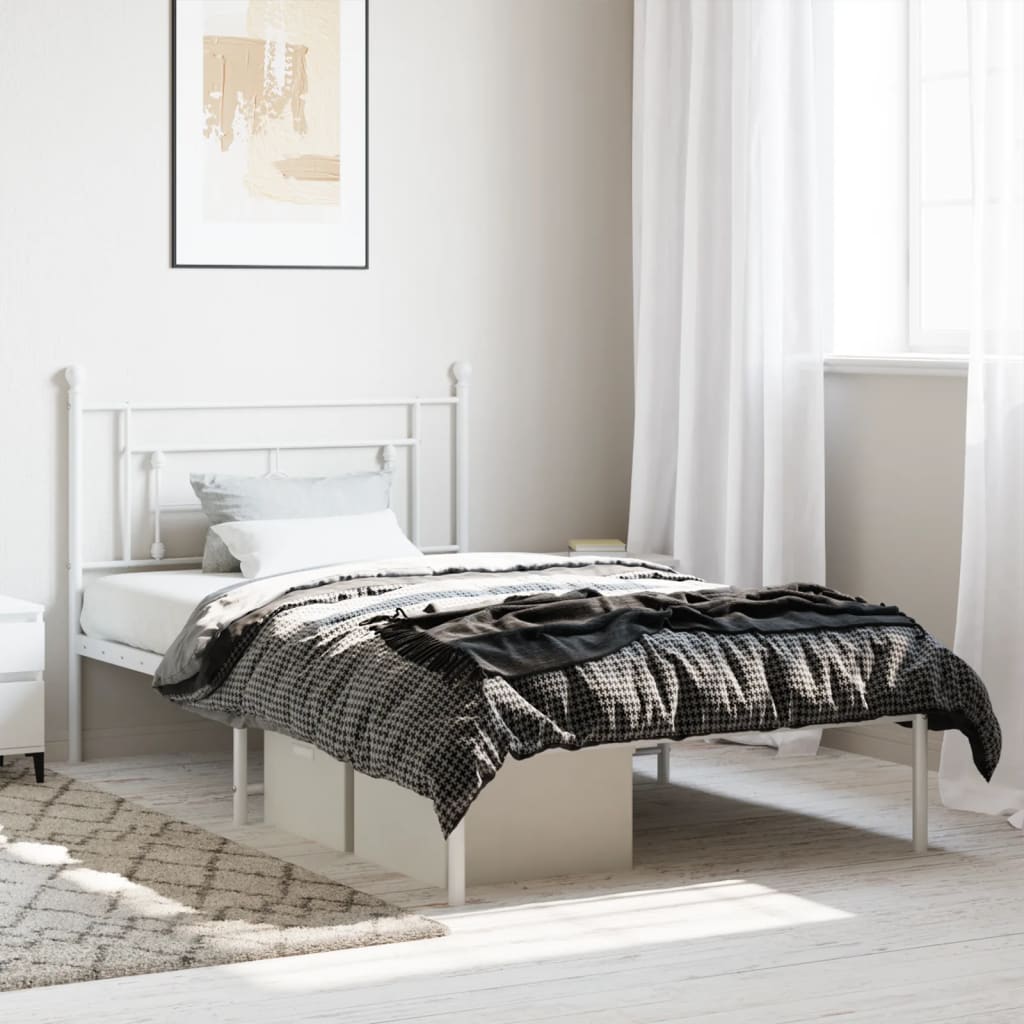 Lit Double en Métal Blanc Élégant-Blanc-avec tête de lit-107 x 203 cm-La-Fabrique-Industrielle