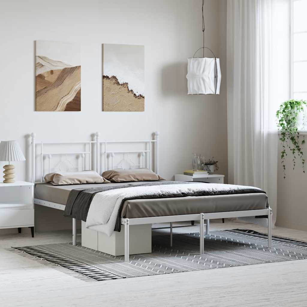 Lit Double en Métal Blanc Élégant-Blanc-avec tête de lit-150 x 200 cm-La-Fabrique-Industrielle