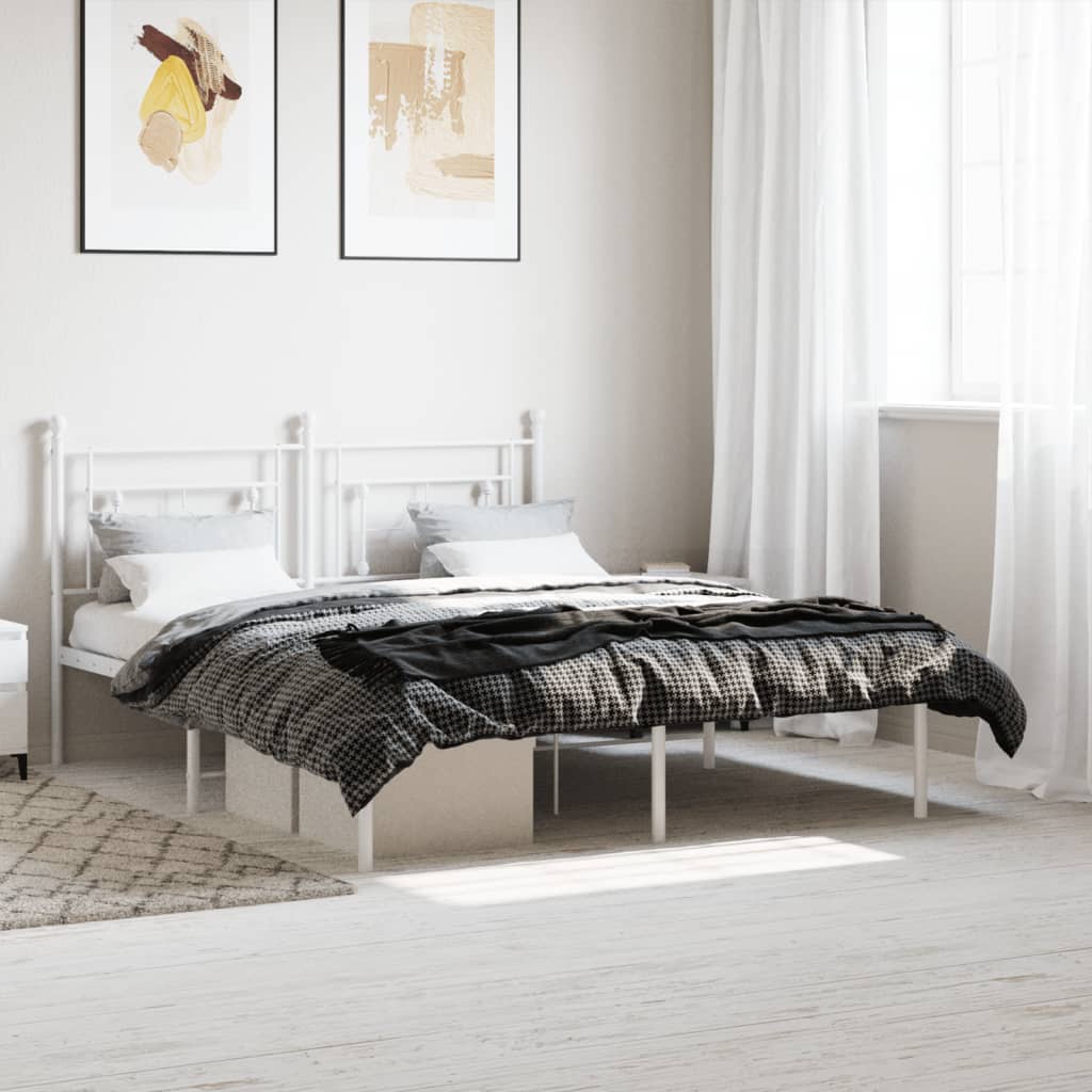 Lit Double en Métal Blanc Élégant-Blanc-avec tête de lit-160 x 200 cm-La-Fabrique-Industrielle