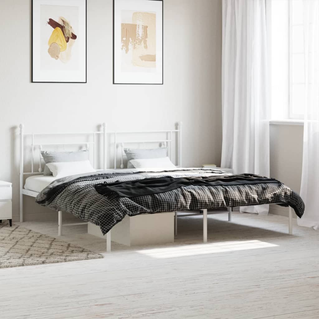 Lit Double en Métal Blanc Élégant-Blanc-avec tête de lit-183 x 213 cm-La-Fabrique-Industrielle