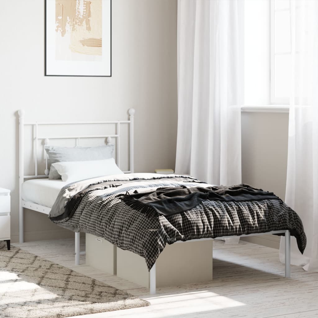 Lit Double en Métal Blanc Élégant-Blanc-avec tête de lit-90 x 200 cm-La-Fabrique-Industrielle
