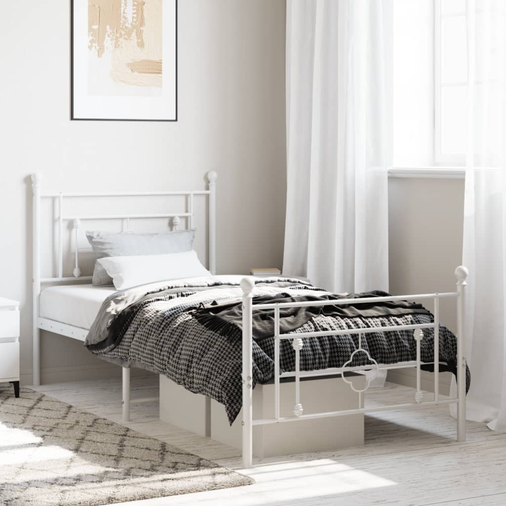Lit Double en Métal Blanc Élégant-Blanc-avec tête de lit et pied de lit-100 x 190 cm-La-Fabrique-Industrielle