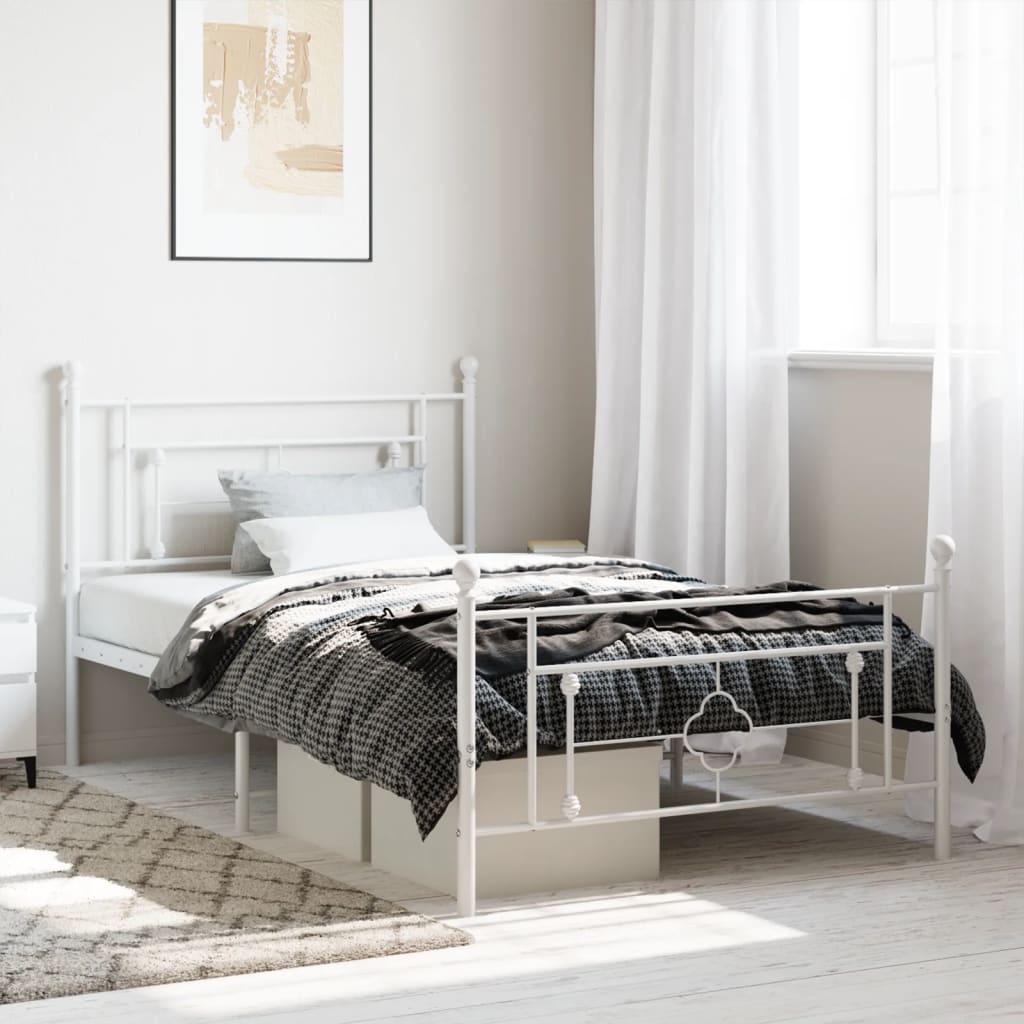 Lit Double en Métal Blanc Élégant-Blanc-avec tête de lit et pied de lit-107 x 203 cm-La-Fabrique-Industrielle