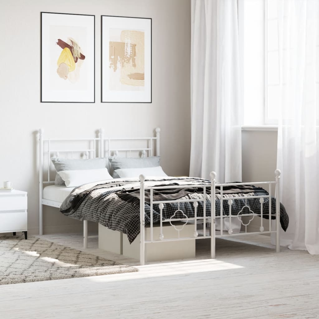 Lit Double en Métal Blanc Élégant-Blanc-avec tête de lit et pied de lit-120 x 190 cm-La-Fabrique-Industrielle