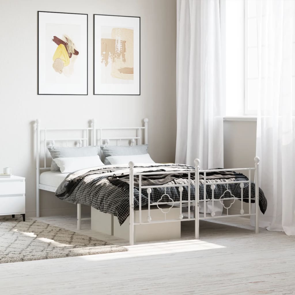 Lit Double en Métal Blanc Élégant-Blanc-avec tête de lit et pied de lit-120 x 200 cm-La-Fabrique-Industrielle