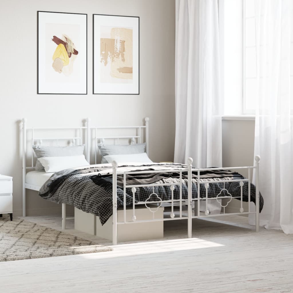 Lit Double en Métal Blanc Élégant-Blanc-avec tête de lit et pied de lit-140 x 190 cm-La-Fabrique-Industrielle
