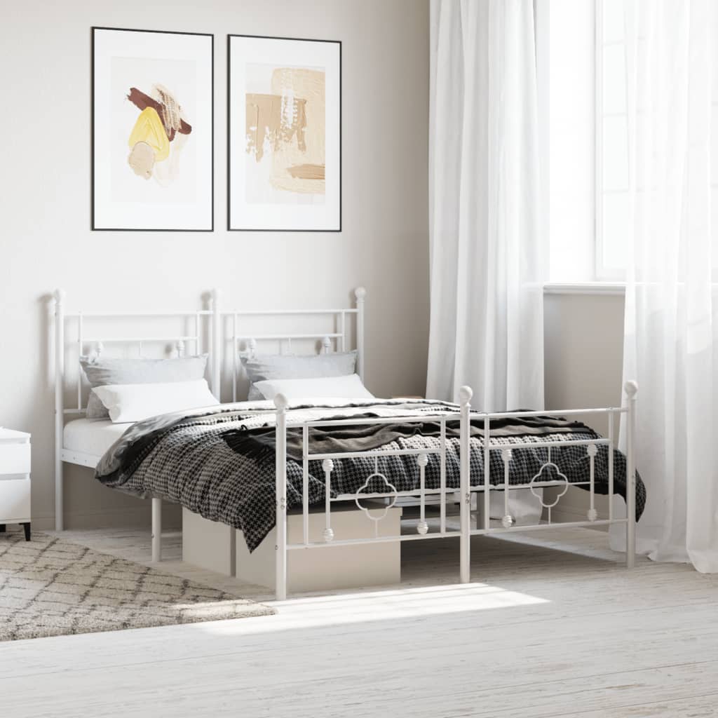 Lit Double en Métal Blanc Élégant-Blanc-avec tête de lit et pied de lit-140 x 200 cm-La-Fabrique-Industrielle