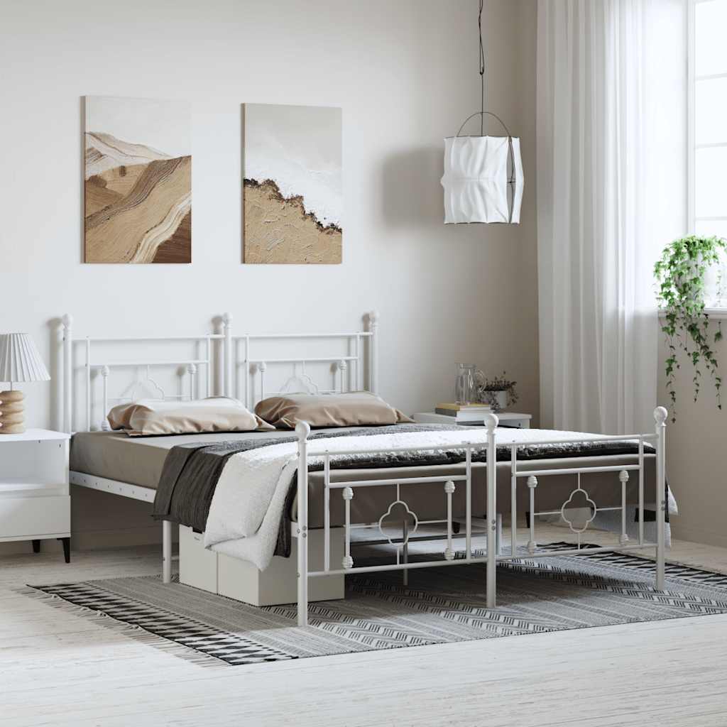 Lit Double en Métal Blanc Élégant-Blanc-avec tête de lit et pied de lit-150 x 200 cm-La-Fabrique-Industrielle