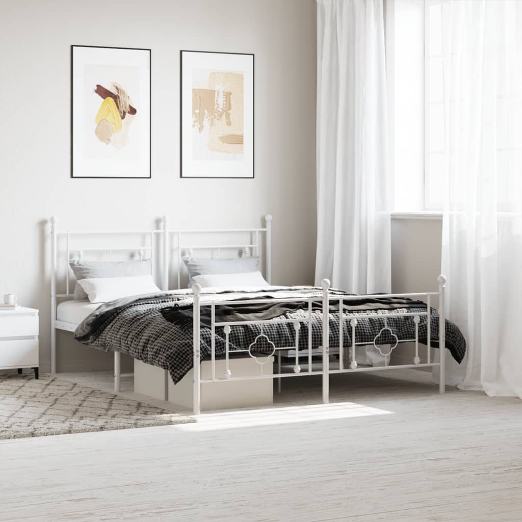 Lit Double en Métal Blanc Élégant-Blanc-avec tête de lit et pied de lit-160 x 200 cm-La-Fabrique-Industrielle