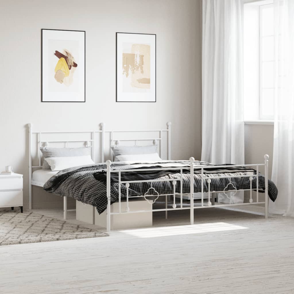 Lit Double en Métal Blanc Élégant-Blanc-avec tête de lit et pied de lit-180 x 200 cm-La-Fabrique-Industrielle