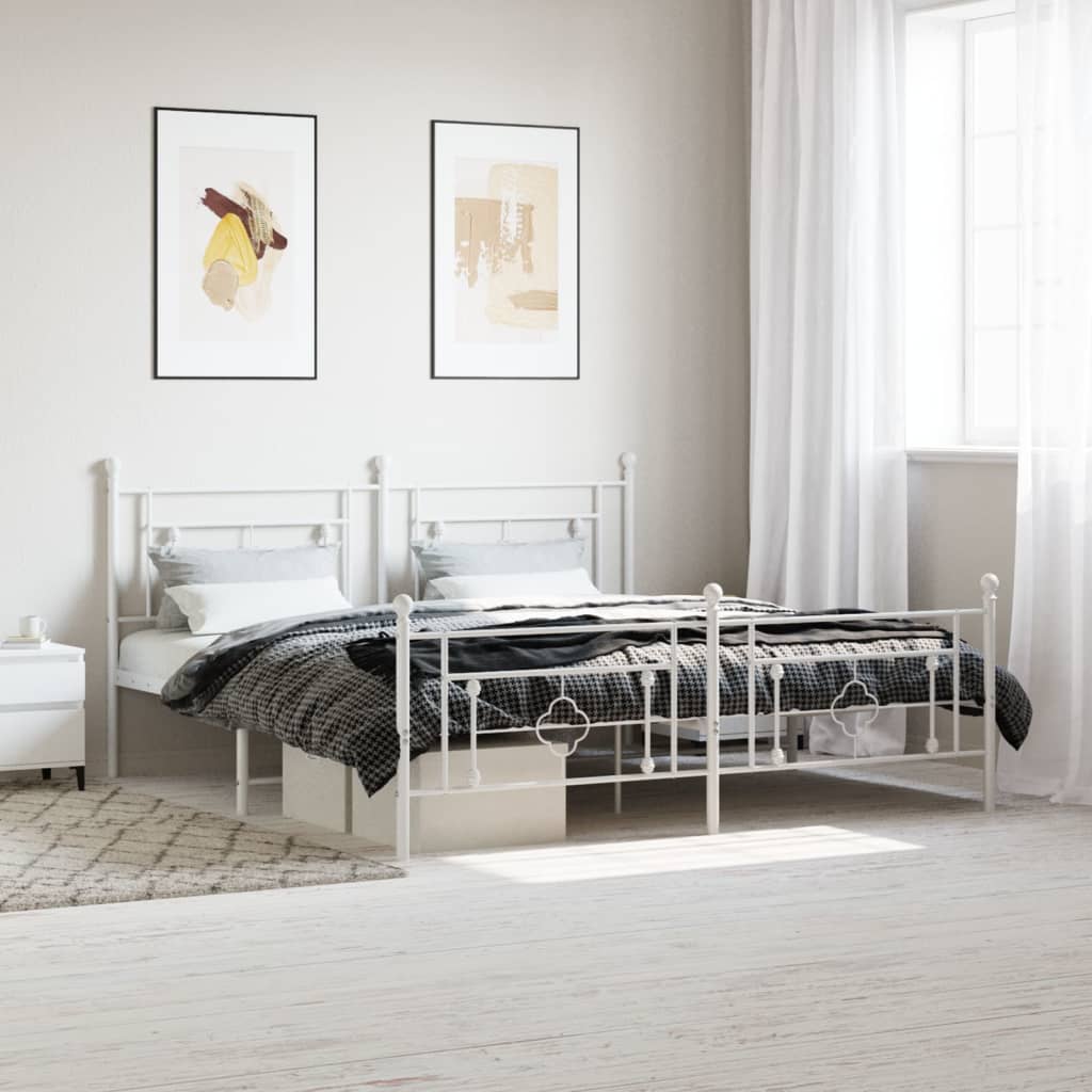 Lit Double en Métal Blanc Élégant-Blanc-avec tête de lit et pied de lit-183 x 213 cm-La-Fabrique-Industrielle