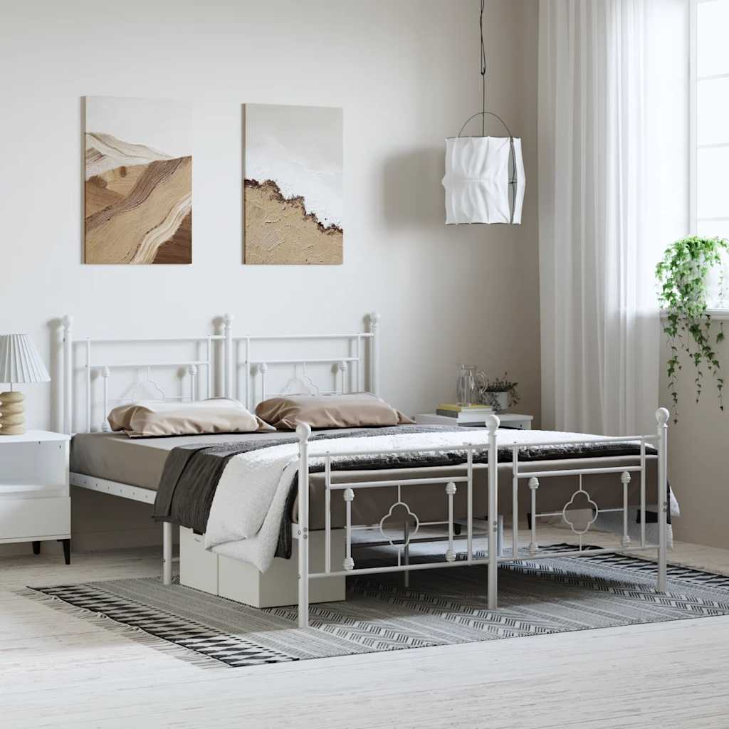 Lit Double en Métal Blanc Élégant-Blanc-avec tête de lit et pied de lit-193 x 203 cm-La-Fabrique-Industrielle