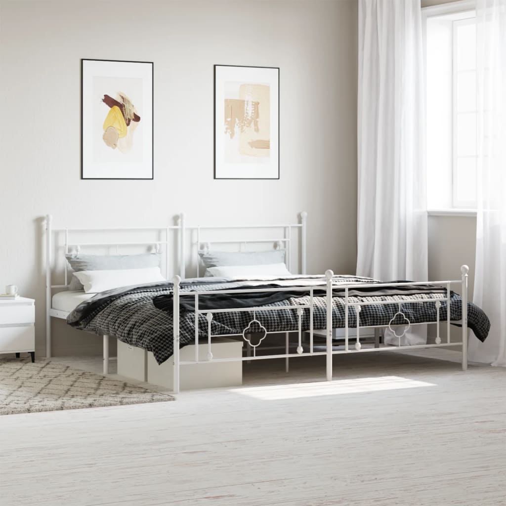 Lit Double en Métal Blanc Élégant-Blanc-avec tête de lit et pied de lit-200 x 200 cm-La-Fabrique-Industrielle