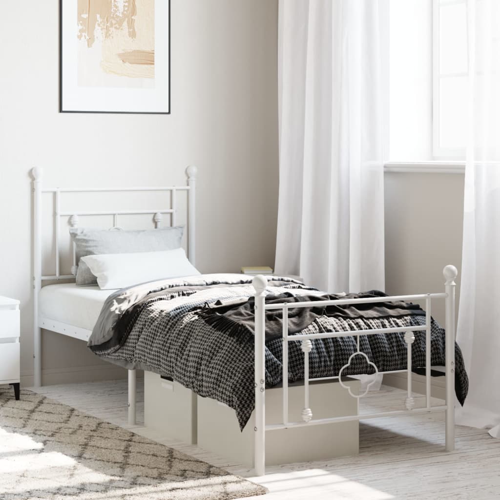 Lit Double en Métal Blanc Élégant-Blanc-avec tête de lit et pied de lit-75 x 190 cm-La-Fabrique-Industrielle