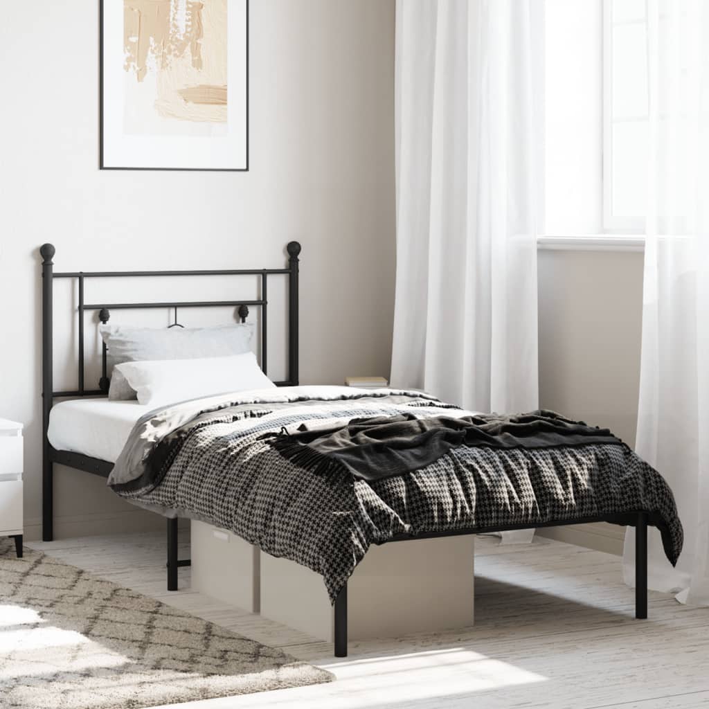Lit Double en Métal Blanc Élégant-Noir-avec tête de lit-100 x 190 cm-La-Fabrique-Industrielle