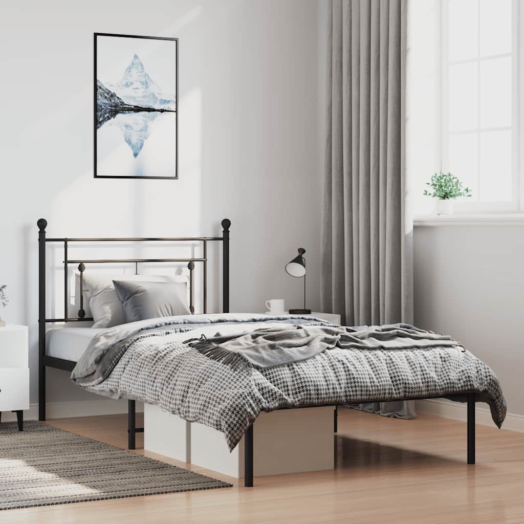 Lit Double en Métal Blanc Élégant-Noir-avec tête de lit-100 x 200 cm-La-Fabrique-Industrielle