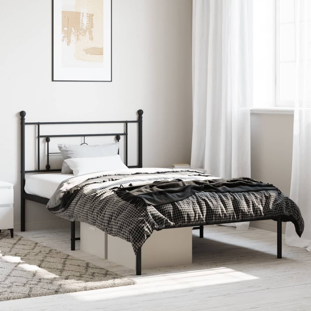 Lit Double en Métal Blanc Élégant-Noir-avec tête de lit-107 x 203 cm-La-Fabrique-Industrielle