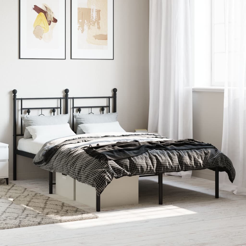 Lit Double en Métal Blanc Élégant-Noir-avec tête de lit-120 x 190 cm-La-Fabrique-Industrielle