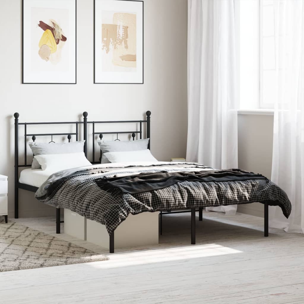 Lit Double en Métal Blanc Élégant-Noir-avec tête de lit-135 x 190 cm-La-Fabrique-Industrielle