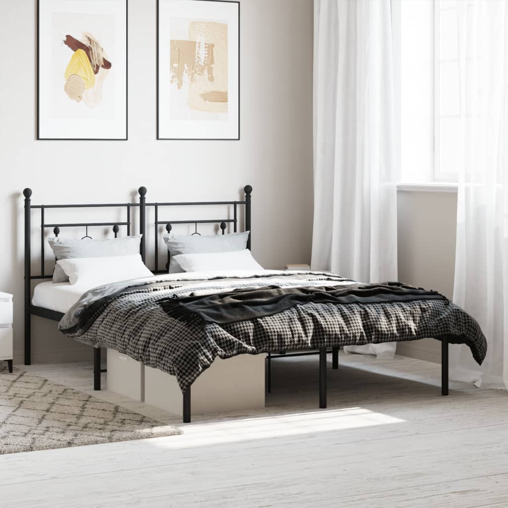 Lit Double en Métal Blanc Élégant-Noir-avec tête de lit-140 x 190 cm-La-Fabrique-Industrielle