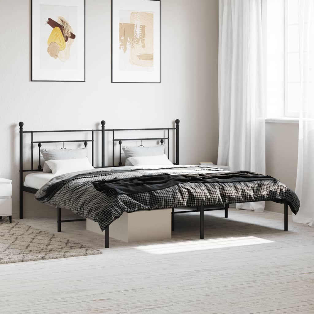 Lit Double en Métal Blanc Élégant-Noir-avec tête de lit-180 x 200 cm-La-Fabrique-Industrielle
