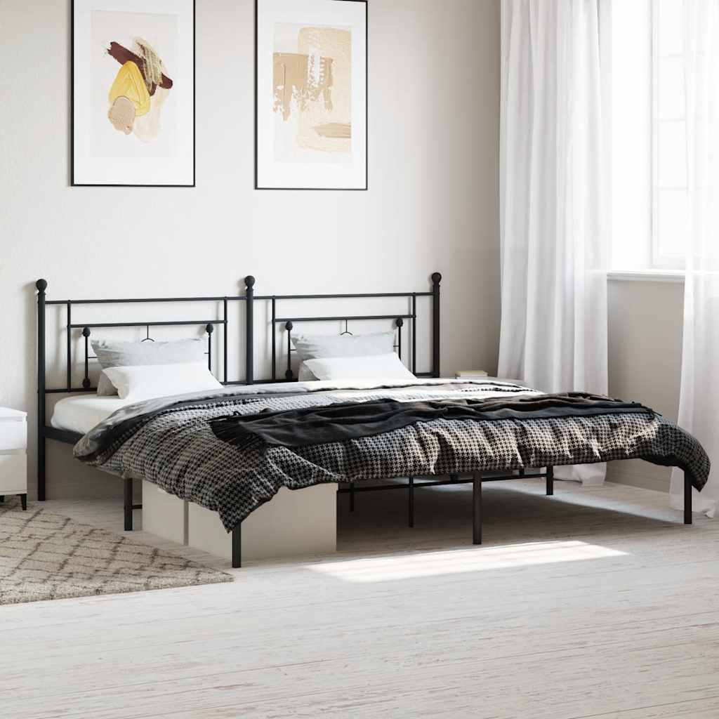 Lit Double en Métal Blanc Élégant-Noir-avec tête de lit-193 x 203 cm-La-Fabrique-Industrielle