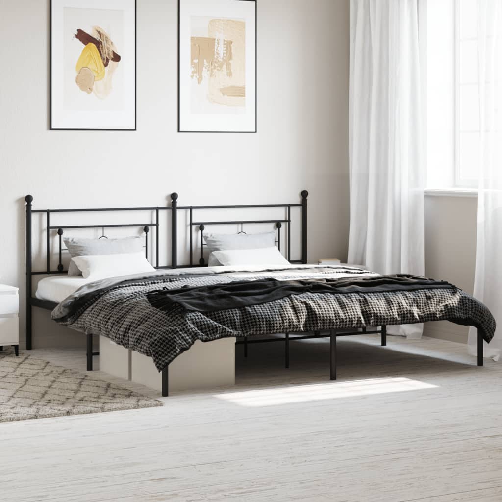 Lit Double en Métal Blanc Élégant-Noir-avec tête de lit-200 x 200 cm-La-Fabrique-Industrielle