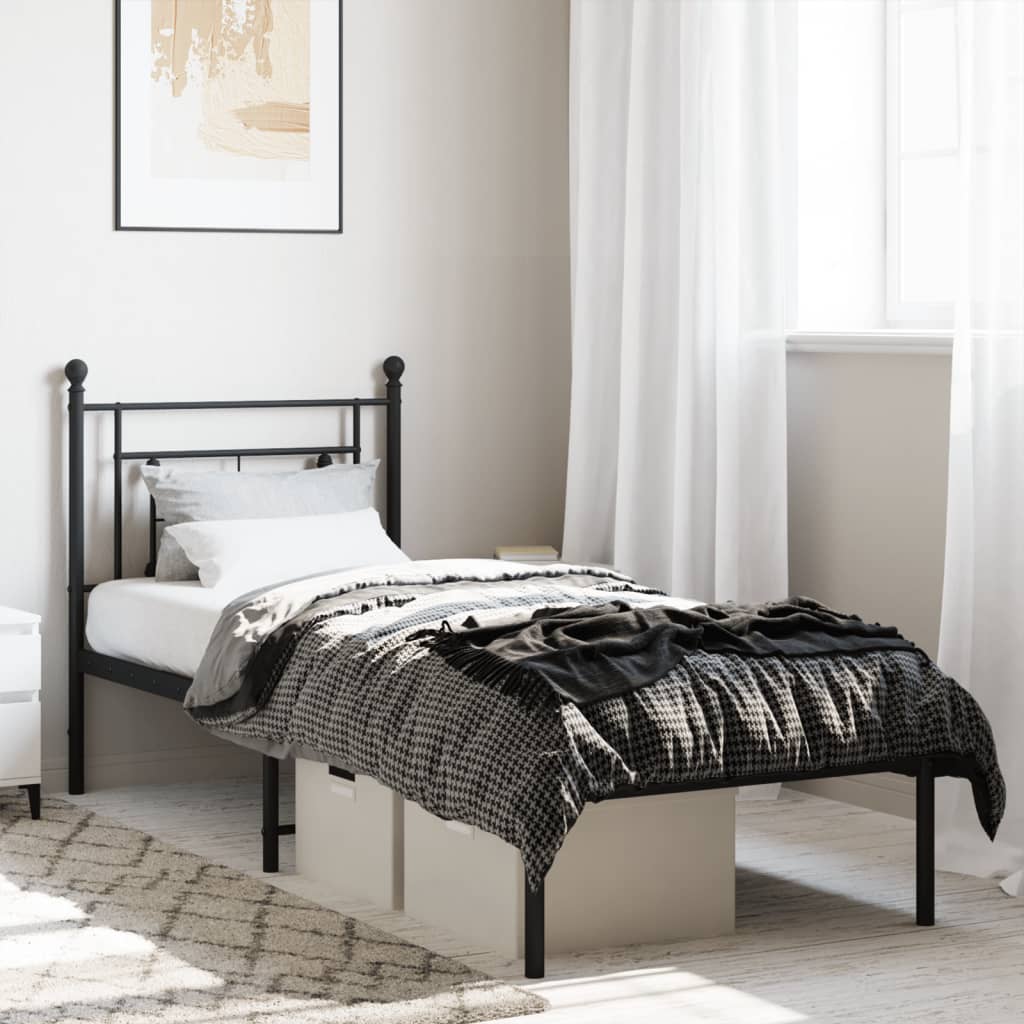 Lit Double en Métal Blanc Élégant-Noir-avec tête de lit-75 x 190 cm-La-Fabrique-Industrielle