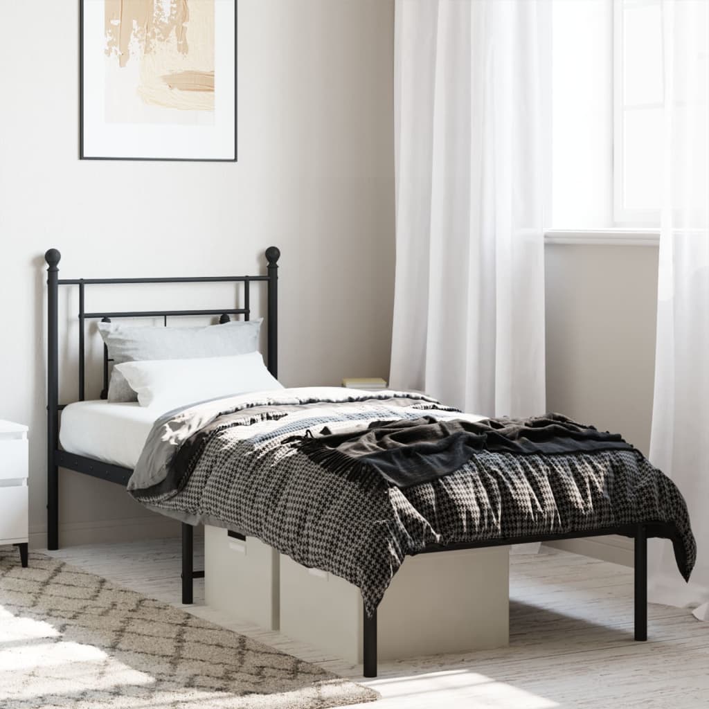 Lit Double en Métal Blanc Élégant-Noir-avec tête de lit-80 x 200 cm-La-Fabrique-Industrielle