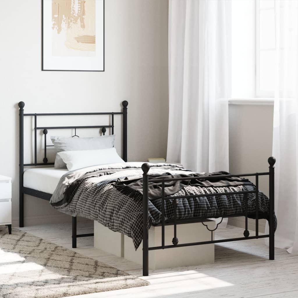 Lit Double en Métal Blanc Élégant-Noir-avec tête de lit et pied de lit-100 x 190 cm-La-Fabrique-Industrielle