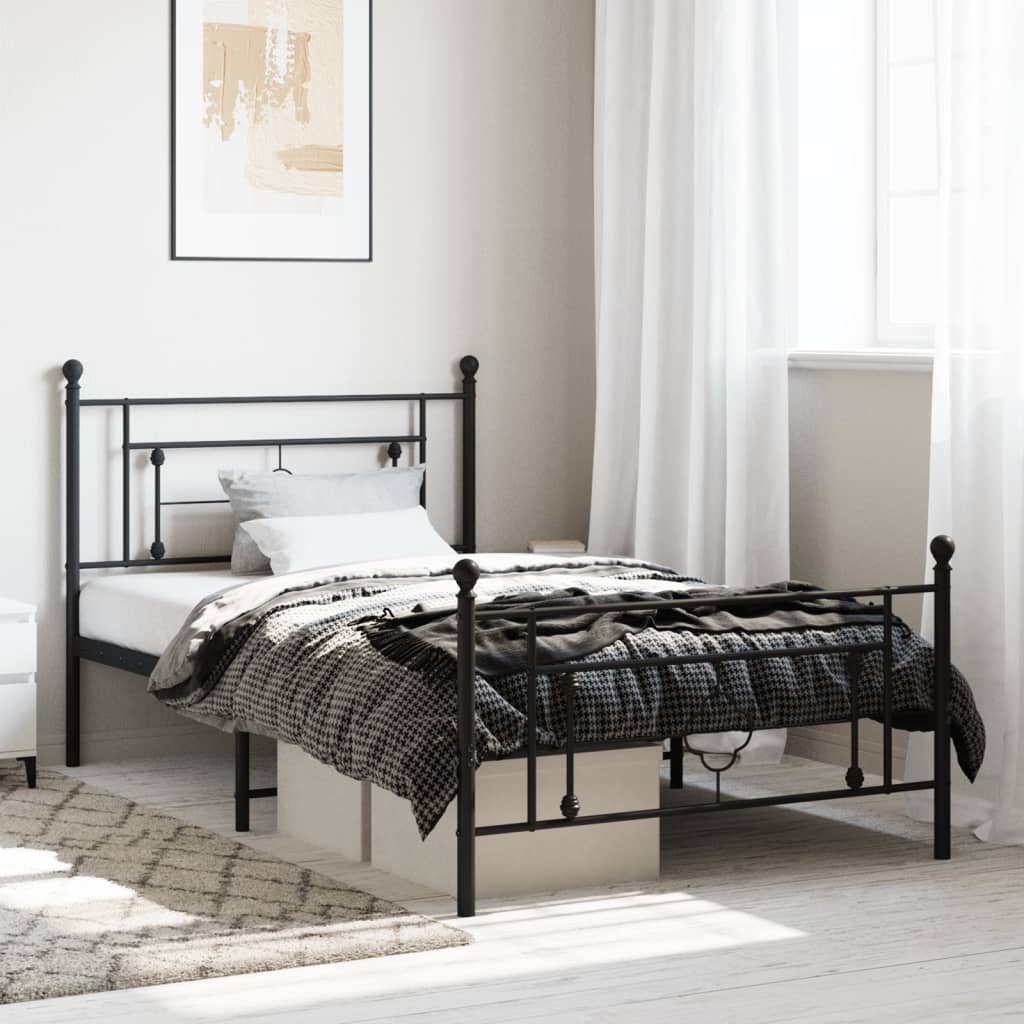 Lit Double en Métal Blanc Élégant-Noir-avec tête de lit et pied de lit-107 x 203 cm-La-Fabrique-Industrielle